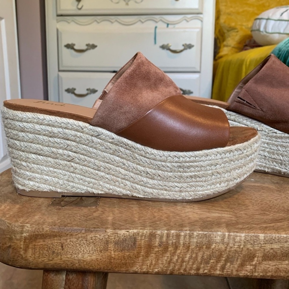 Platform wedge on espadrille platform slip on sandals